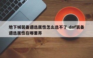 地下城装备遴选属性怎么选不了 dnf装备遴选属性在哪里弄